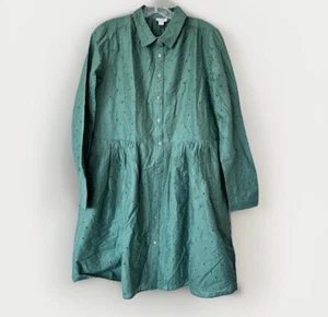 NEW J Crew Womens Green Eyelet Dress Button Front Long Sleeves Lightweight 10 - Picture 1 of 7