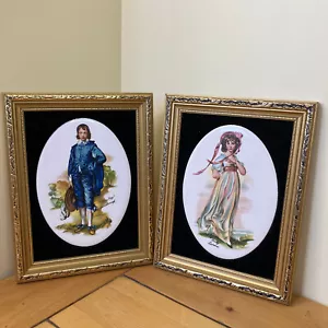 Blue Boy & Pinky Framed Staffordshire Ceramic Art English Made Harleigh Vtg 70s - Bild 1 von 6