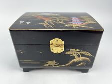 Beautiful VTG Small Japanese Black Lacquer Hand Painted Jewelry/Ring Music Box