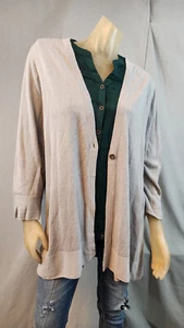 USED J Jill XL XLARGE Gray Long Slv Long Linen Blend One Button Cardigan Sweater - Picture 1 of 5