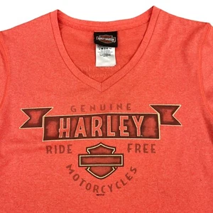 Harley-Davidson Top Womens XS V-Neck Short Sleeve Orange 2-Sided Logo  - Picture 1 of 12