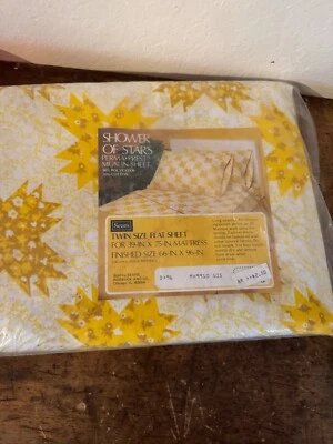 Sears SHOWER OF STARS Yellow Gold Floral Star Perma Prest Muslin Twin Flat Sheet - Image 1 of 3