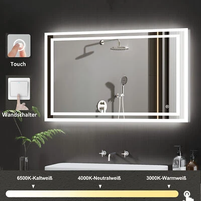 Badspiegel mit LED Beleuchtung 50x70 80x60 100x60cm Touch Wandschalter Dimmbar - Bild 1 von 4