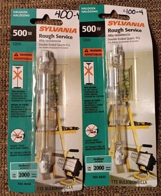 2 Sylvania 500W Rough Service RSC T3 Double Ended Quartz FCL Bulbs - Image 1 of 2