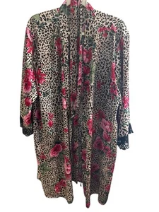 Linea Donatella Leopard Pink Floral Size 3X Robe Lace Ties - Picture 1 of 8