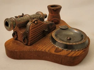 Vintage Decorative Canon Ashtray on Wood Base - Picture 1 of 12