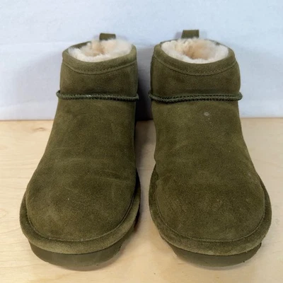 Bearpaw Para Mujer Verde Oliva Gamuza Piel de Oveja Forradas Zapatilla Botas - EE. UU. Talla 10 Foto 1 de 4
