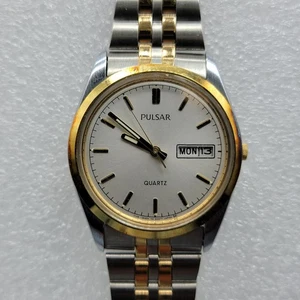 Pulsar Reloj Hombre 36mm Día Fecha Indicador Banda Dos Tonos, Funciona - Imagen 1 de 16