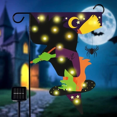 Halloween Garden Flag with Lights 12×18 Inch Double Sided Solar Halloween Dec... - Image 1 of 4