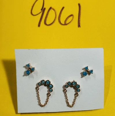 NIB Bomb Party Stud & Dangle Earrings Set RBP Blue Ice Crystal Rose Gold Pl - Image 1 of 4