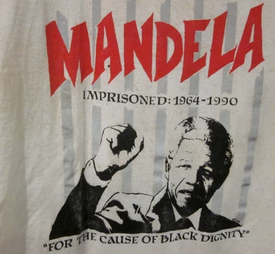 CAMISETA DE COLECCIÓN ~1990 NELSON MANDELA DOBLE CARA PANTALLA ENVEJECIDA ESTRELLAS TALLA XL Foto 1 de 4