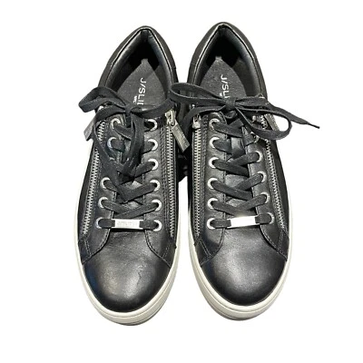 Zapatillas deportivas J/SLIDES de cuero negro con cremalleras laterales con cordones plataforma parte superior baja talla 9 usadas en excelente estado Foto 1 de 4