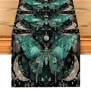 TABLE RUNNER-Butterfly and Floral , Polyester, Rectangular, Moon and Plant - Picture 1 of 3