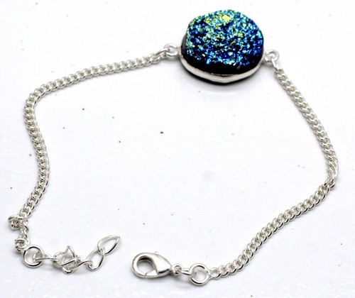 VALENTINO Bracciale in argento sterling 925 con pietre preziose al quarzo druso fatto a mano misura 7 8"