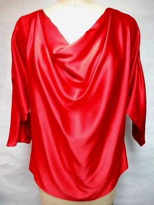 St John Red Silk Satin 3/4 Sleeve Cold Shoulder Top Blouse Size M  Preowned - Image 1 of 4