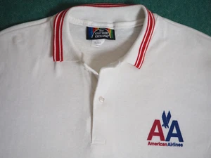 VTG 70s 80s American Airlines AA Aviation Promo Plane White Ringer Polo Shirt L - Picture 1 of 6