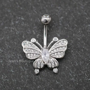 Sterling Silver Bytterfly Belly Button Ring Navel Bar Piercing A4523 - Bild 1 von 16