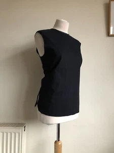 HELMUT LANG L UK 14 16 Chest 39" Black Vest Top Cotton Stretch Lamb Leather Trim - Picture 1 of 15