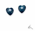 12mm Earrings Pierced Posts - Heart Shape Faceted Marble Dark Teal - Resin