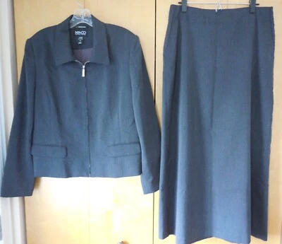 Skirt Suit Gray 2 pc zip jacket & long skirt NY & CO City Stretch Size: 14 EUC - Image 1 of 4