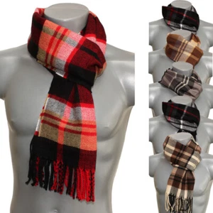 Unisex weicher Karo Schal mit langen Fransen Feinstrick Strickschal kariert - Bild 1 von 5