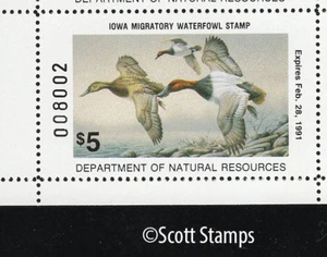 IA19 1990 Iowa Duck Stamp - MNH - Canvasbacks - Artist: Patrick Murillo - Picture 1 of 1