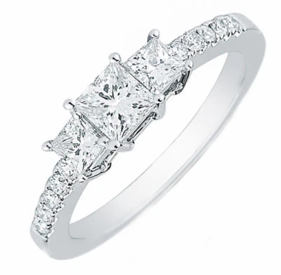 GIA Certified 2.00ct Diamond Engagement Ring Princess & Round Cut 14k White Gold - Изображение 1 из 3