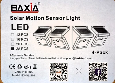 Baxia Solar Outdoor Lights Wireless Security Motion Sensor Lights 4Packs - Image 1 of 2