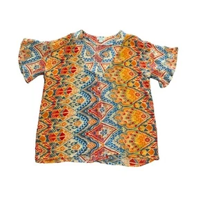 Blusa Sundance Para Mujer Pequeña Manga Corta Vibrante Colorido Estampado Geométrico - Imagen 1 de 6