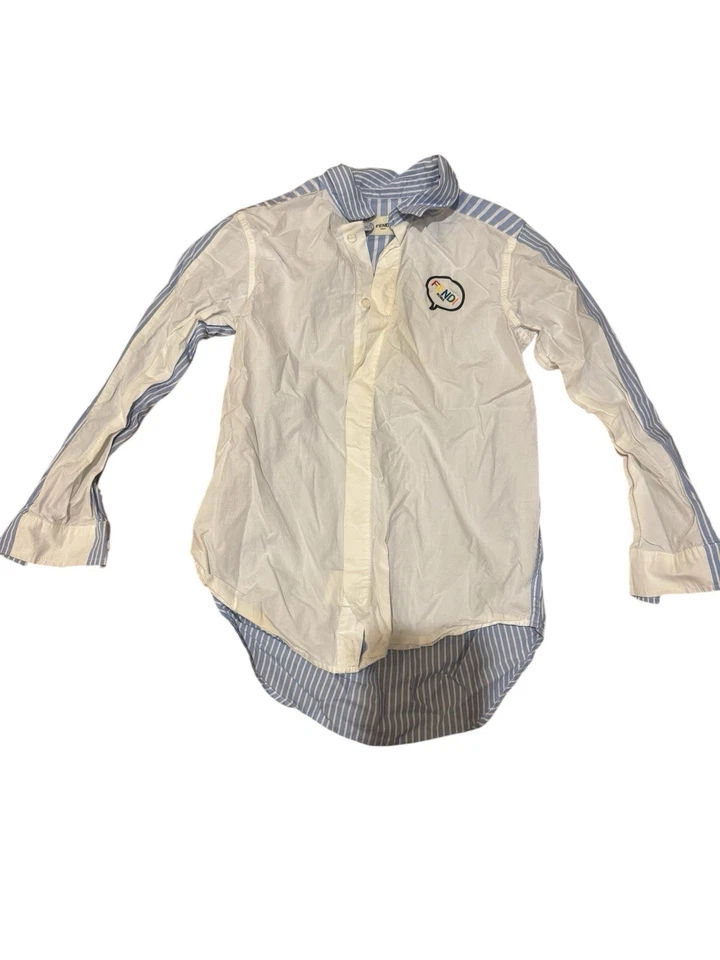 Fendi Kids Light Blue 100% Cotton Long Sleeve Shirt - Image 1 of 4