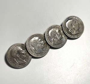 Antike 4 Österreich 1 Corona 1893 & 1894 Silber Münzbarren Brosche Unikat 0,835 - O18 - Bild 1 von 6