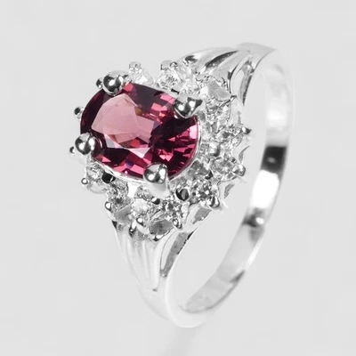 Anillos finos de plata de ley 925 de 1 quilate granate rodolita rosa vivo acabado hecho a mano Foto 1 de 4