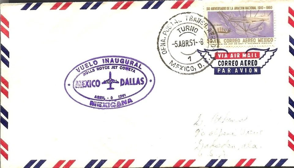 First Jet Airmail Flight Mexico City - Dallas 5 April 1961 AAMC#J786f - Image 1 of 1