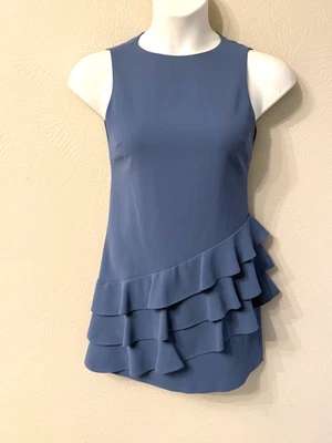 Vestido Alice + Olivia Talla 4 Clive Asimétrico Volantes Azul Sin Mangas Excelente Foto 1 de 4