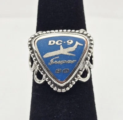 VTG Sterling Silver DC-9 Super 80 Airplane Ring Size 5 – Elco Aviation 7.4g - Image 1 of 4