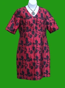 J. Peterman Brocade Holiday Dress NEW $298 size 16 XL red metallic black XMAS - Picture 1 of 16