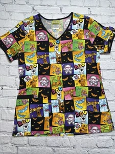 Scooby Doo Halloween Scrubs Top Women’s Pockets V Neck Side Slits Size Small - Picture 1 of 16