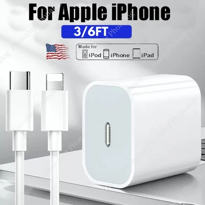 20W Super PD Fast Charger 3/6FT Type-C Cable For iPhone 14 13 12 11 Pro X XR 8 7 - Image 1 of 4