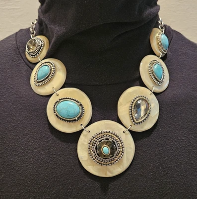 CHICOS Selena Babero Declaración Collar Imitación Turquesa y Piedras en Discos Nuevo con Etiquetas Foto 1 de 4