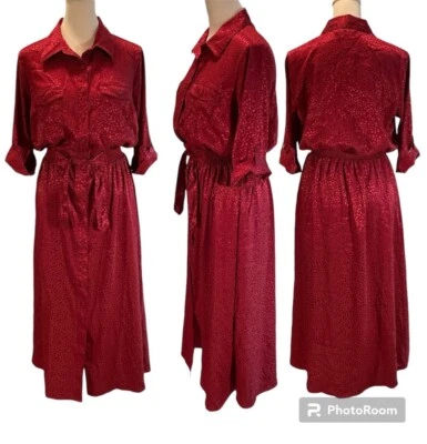 Новый с Ярлыками Millennium красный шелковистый короткий рукав эластичный галстук талии Midi платье размер средний - Изображение 1 из 4