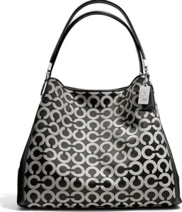 Bolso de hombro pequeño Coach Op Art satén negro blanco Madison Phoebe - Imagen 1 de 18