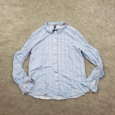 H & M рубашка женщин 2 блузка синий пуговицах длинным рукавом в полоску воротник женщины * - Изображение 1 из 4