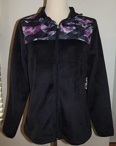 New Fila Sport Small S Athletic Jacket Black/Pink Fleece Faux Fur Full Zip $50 - Picture 1 of 2