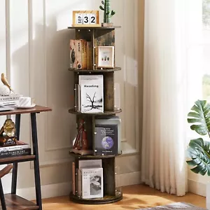 4 Tier Rotating Bookshelf 360 Revolving Bookcase Corner Organizer Display Rack - Picture 1 of 22