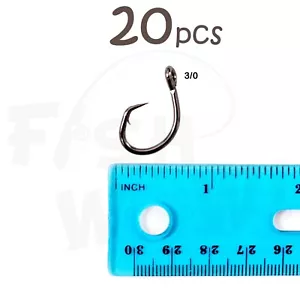 20pcs Size 3/0 Fish WOW!® Fishing 4x strong Offset circle hook Short Shank @US - Picture 1 of 3