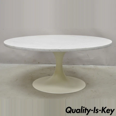 Vintage Saarinen Style White Tulip Base 36" Round White Marble Top Coffee Table Cover