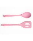 Art & Cook 2 Piece Silicone Slotted Turner And Solid Spoon Set, Pink