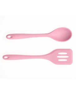 Art & Cook 2 Piece Silicone Slotted Turner and Solid Spoon Set, Pink - Picture 1 of 1