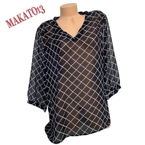 OLD NAVY Women’s EXTRA LARGE Sheer V-Neck Blouse Black Trellis 3/4 Sleeves - Picture 1 of 7