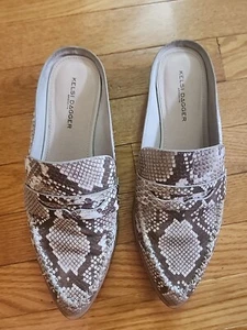 Kelsi Dagger Brooklyn Pointed Toes Beige/Brown  Snake Print Mules Sz 10 - Picture 1 of 8